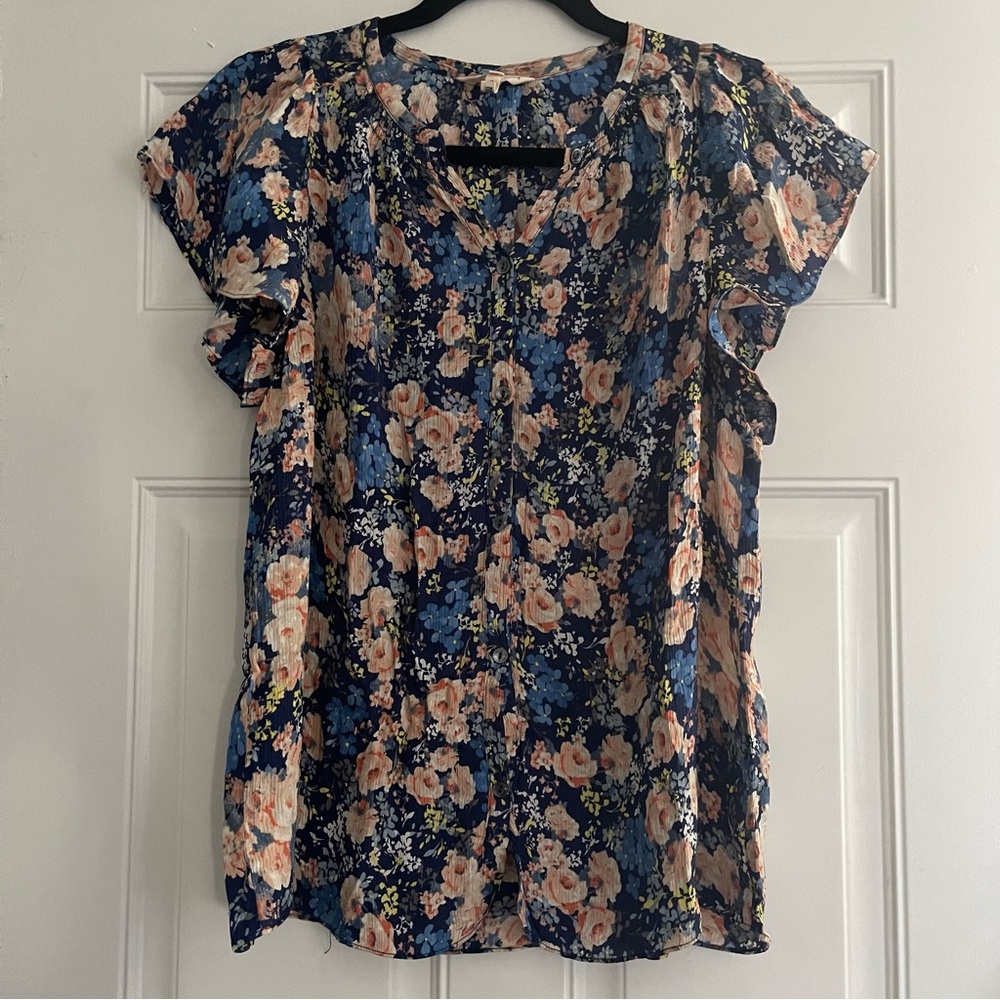 Rebecca Taylor 100% Silk Flutter Sleeve Blouse Size 8